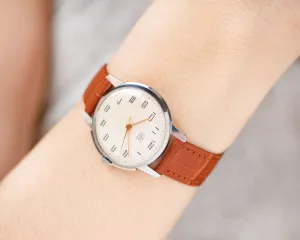 Oversized women watch new old stock, unisex wristwatch Dawn vintage gift ideas, girl analog watch retro minimalist, new premium leather band