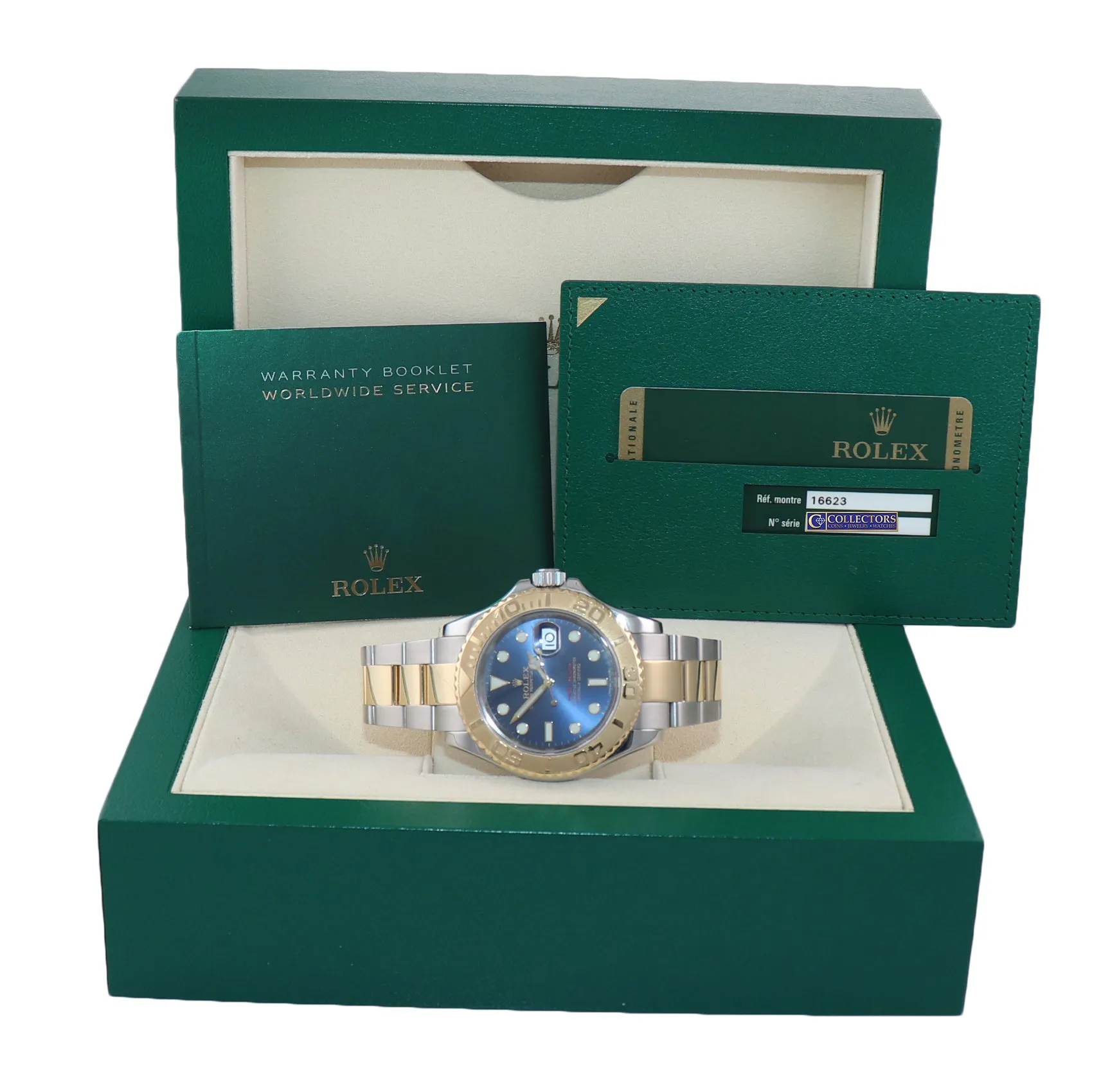 PAPERS 2008 Rolex Yacht-Master 16623 Blue Two Tone Steel Yellow Gold Watch Box