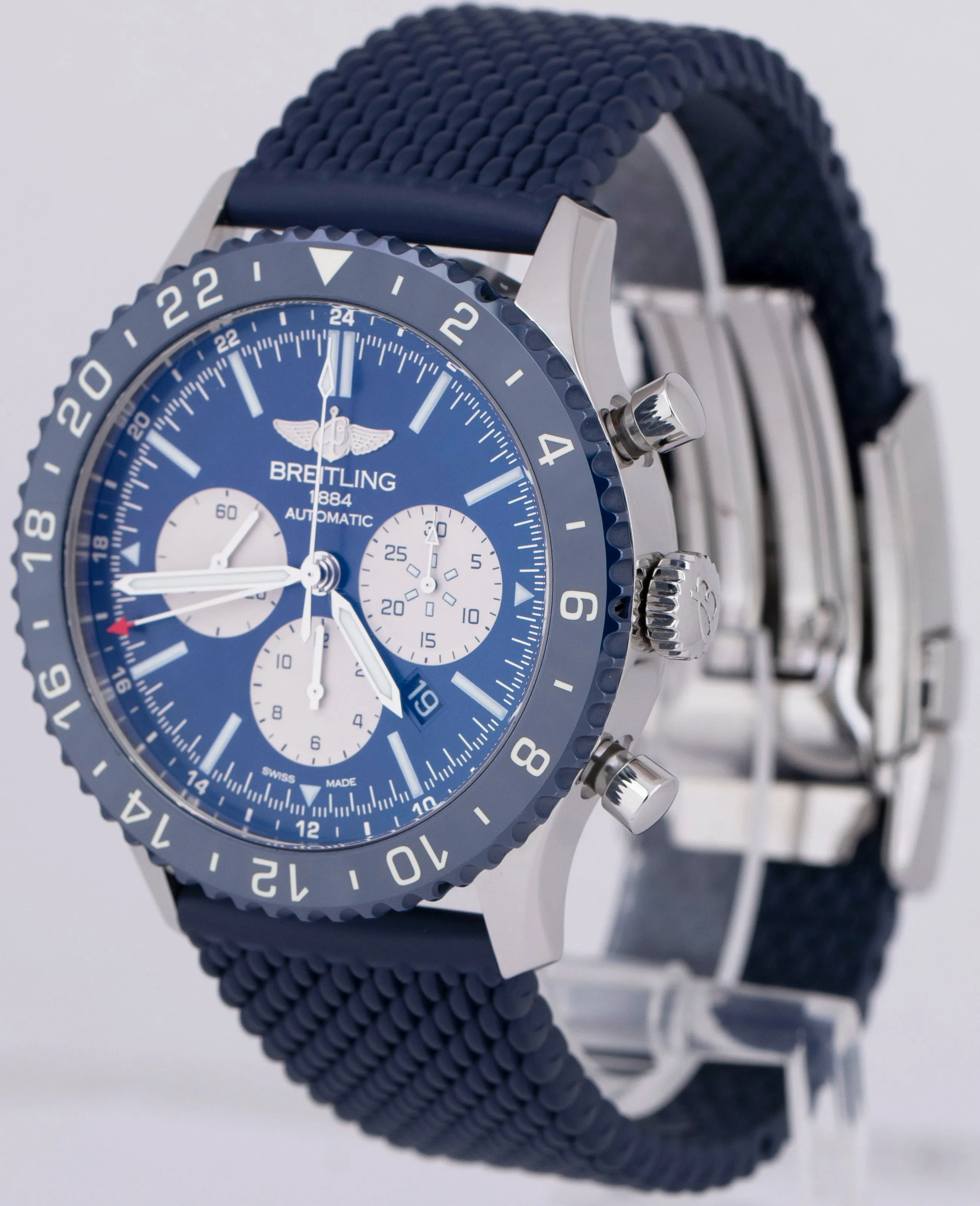 PAPERS Breitling Chronoliner B04 Steel 46mm Limited Edition GMT Blue YB0460 B P