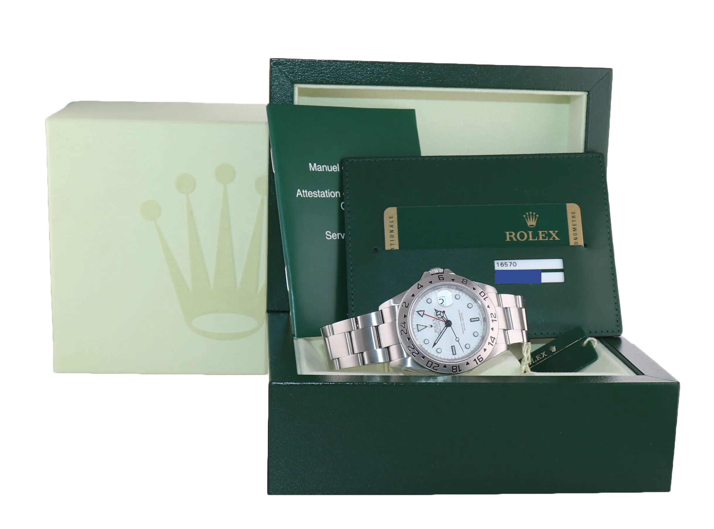 PAPERS ENGRAVED REHAUT Rolex Explorer II 16570 Polar 3186 Watch Box V Serial