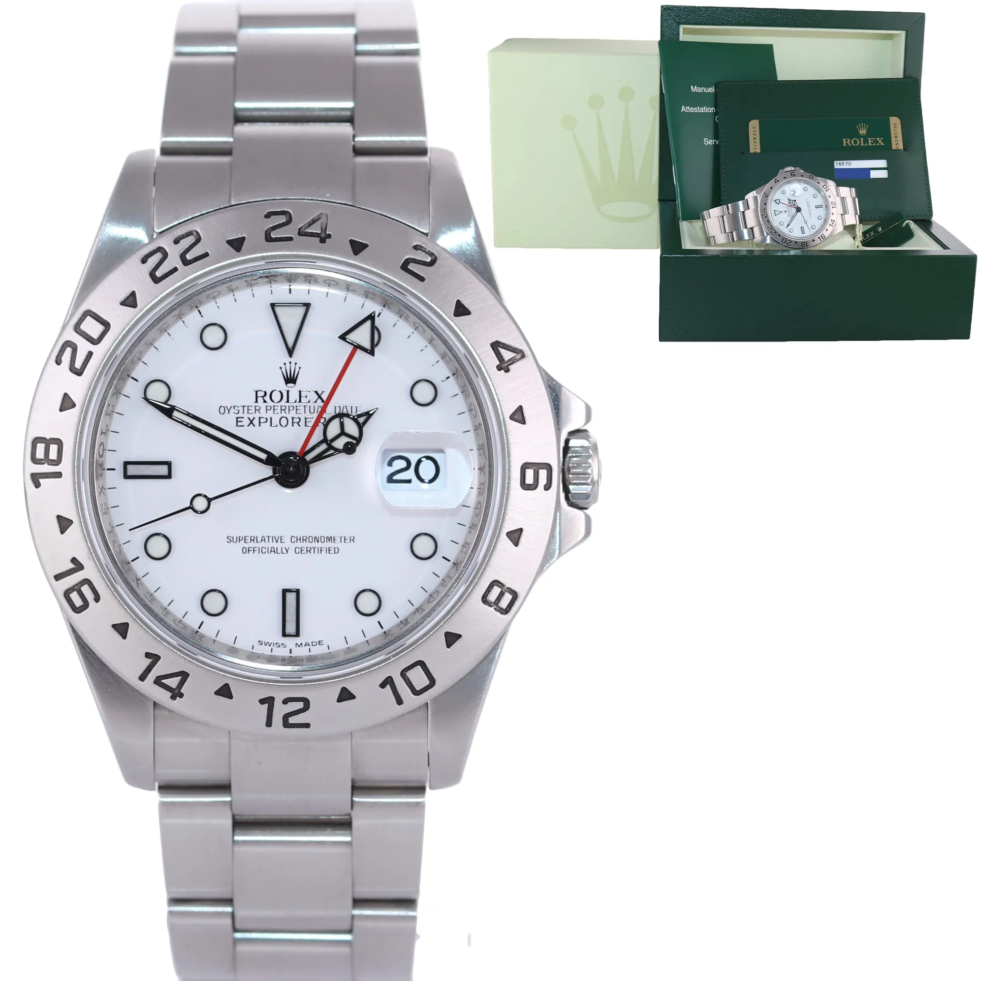 PAPERS ENGRAVED REHAUT Rolex Explorer II 16570 Polar 3186 Watch Box V Serial