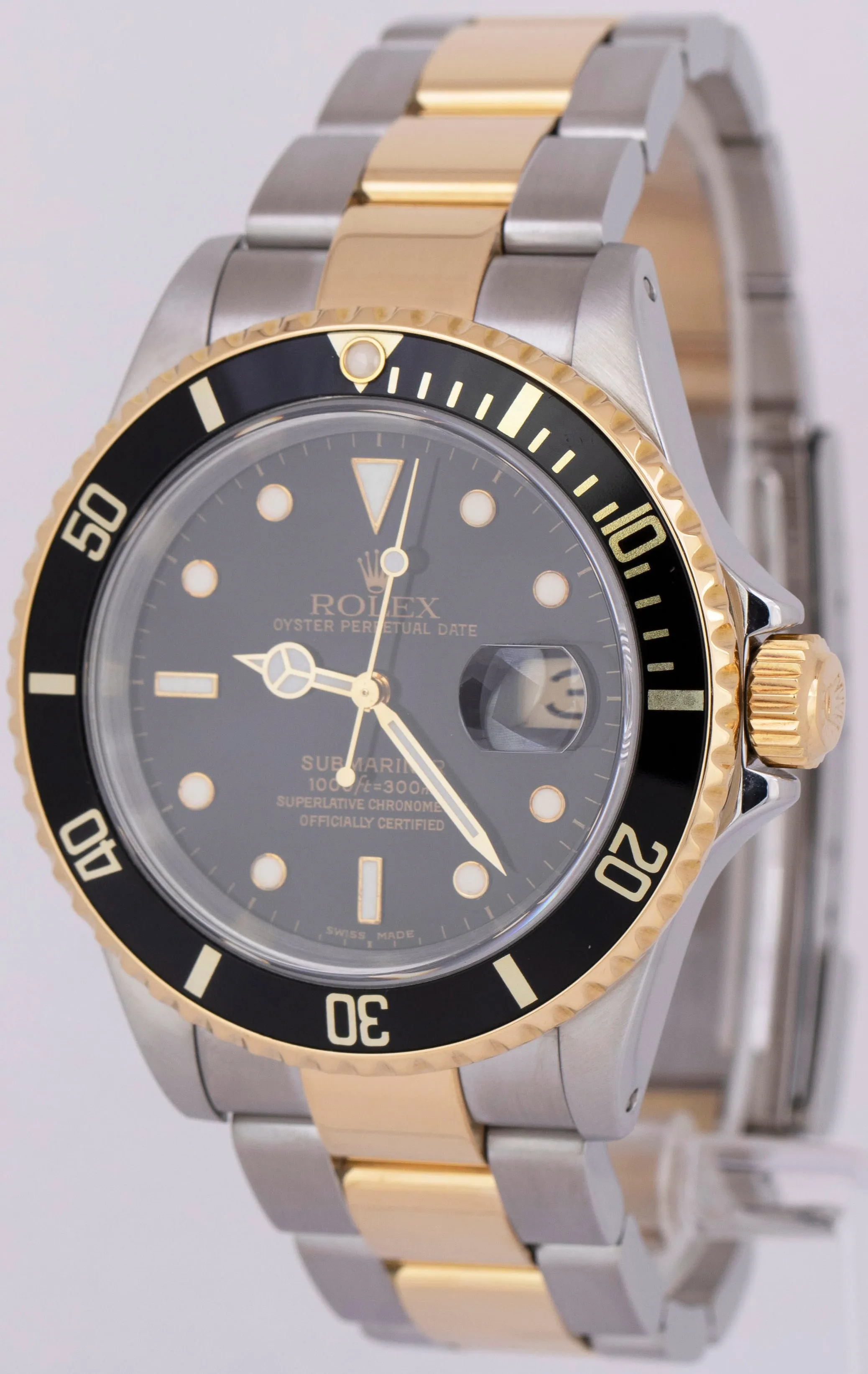 PAPERS Rolex Submariner Two-Tone 18K Gold Buckle Black 40mm 16613 Watch B P