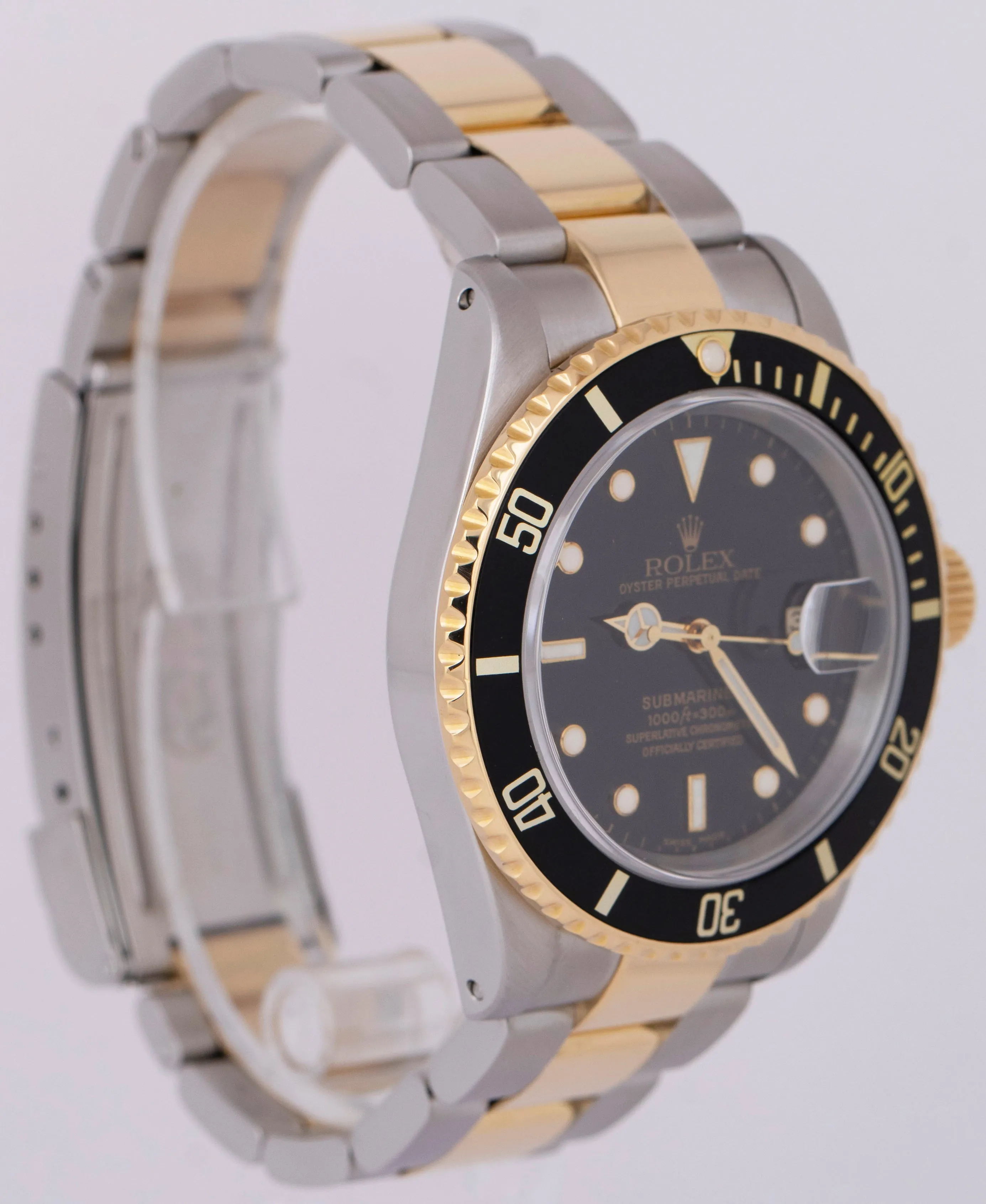 PAPERS Rolex Submariner Two-Tone 18K Gold Buckle Black 40mm 16613 Watch B P
