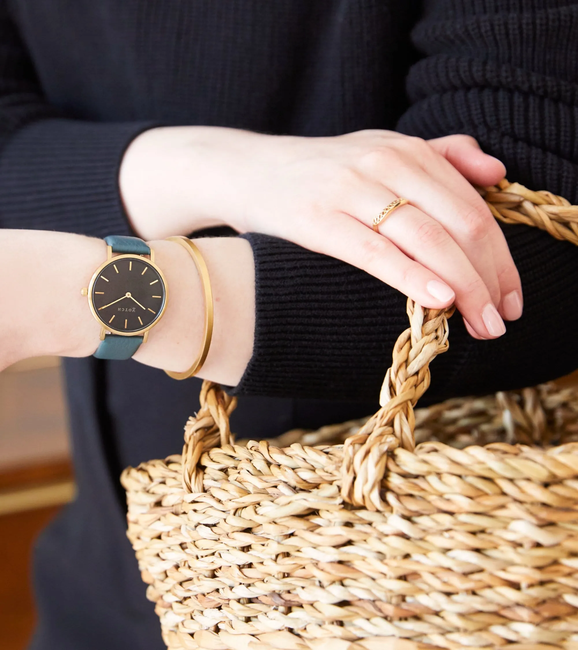 Petite Watch with Gold & Black Dial | Juniper Vegan Leather Strap