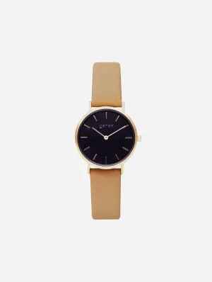 Petite Watch with Gold & Black Dial | Tan Vegan Leather Strap