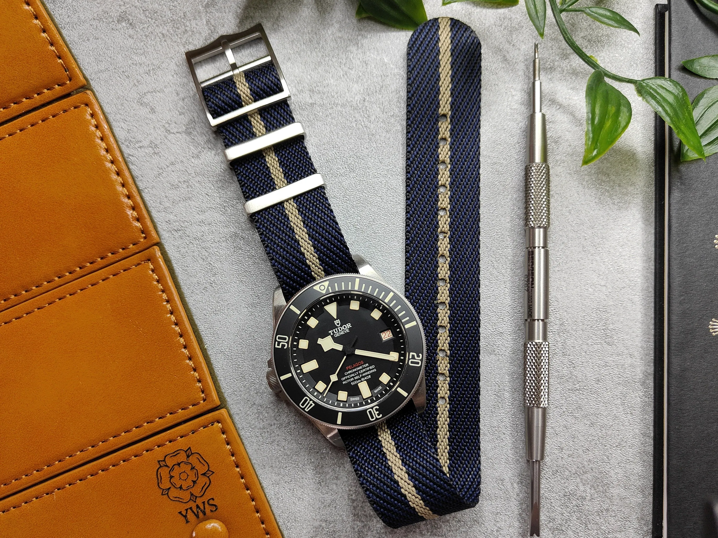 Premium Twill Single Pass For Tudor Watch Strap - Blue Khaki