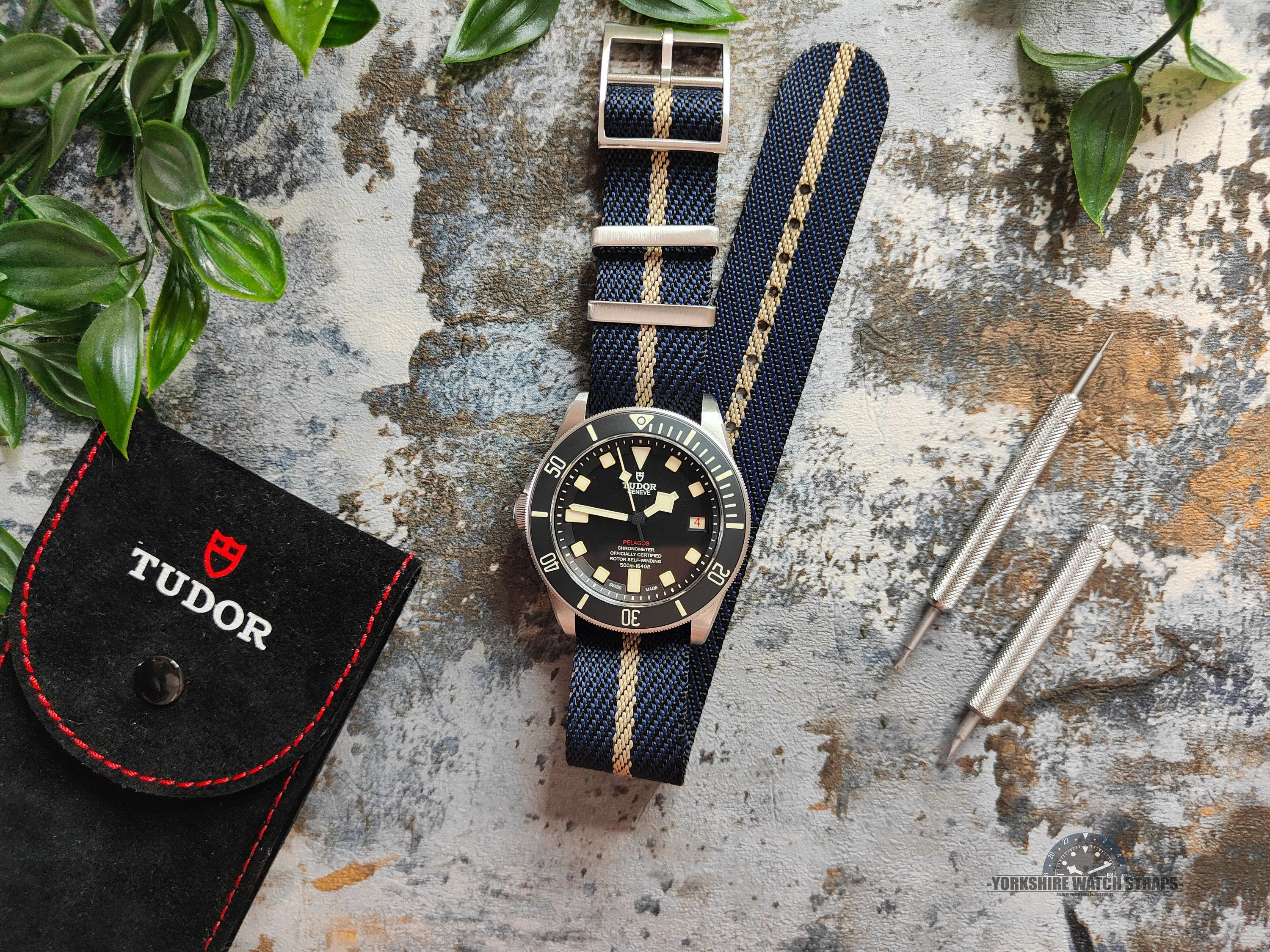 Premium Twill Single Pass For Tudor Watch Strap - Blue Khaki