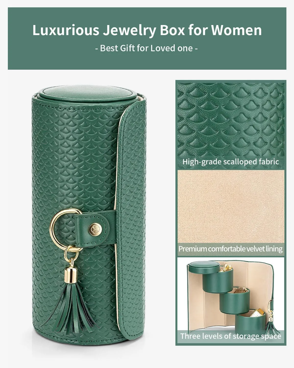 PU leather Travel Jewelry Box for Wedding Gifts - Green
