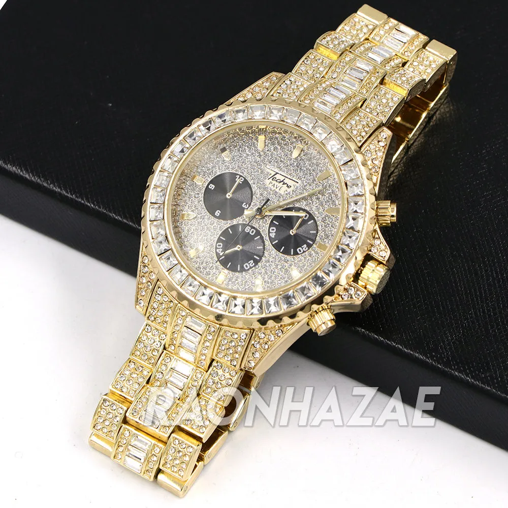 Raonhazae  Gold Simulated Hip Hop Iced Bezel Lab Diamond Watch with Stone - G08