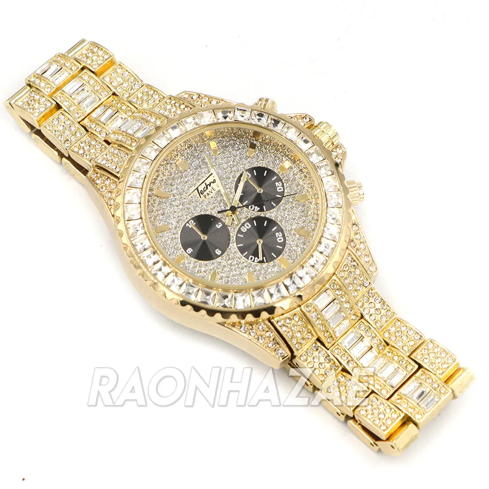 Raonhazae  Gold Simulated Hip Hop Iced Bezel Lab Diamond Watch with Stone - G08