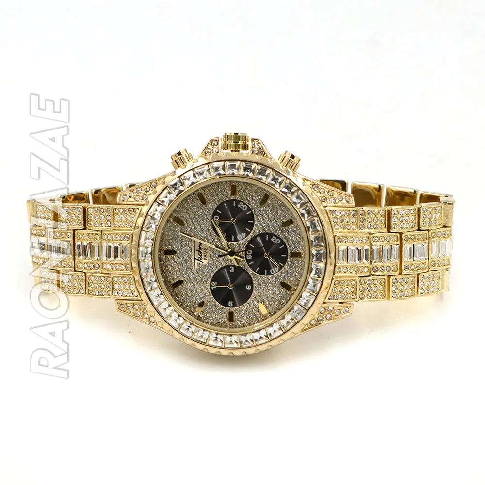 Raonhazae  Gold Simulated Hip Hop Iced Bezel Lab Diamond Watch with Stone - G08