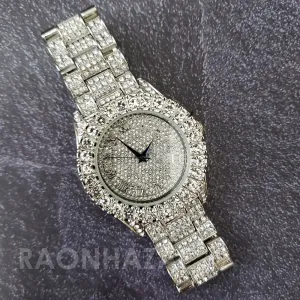 Raonhazae Hip Hop FULLY Iced Lab Diamond 14K White Gold Plated Watch with Bling Blingz