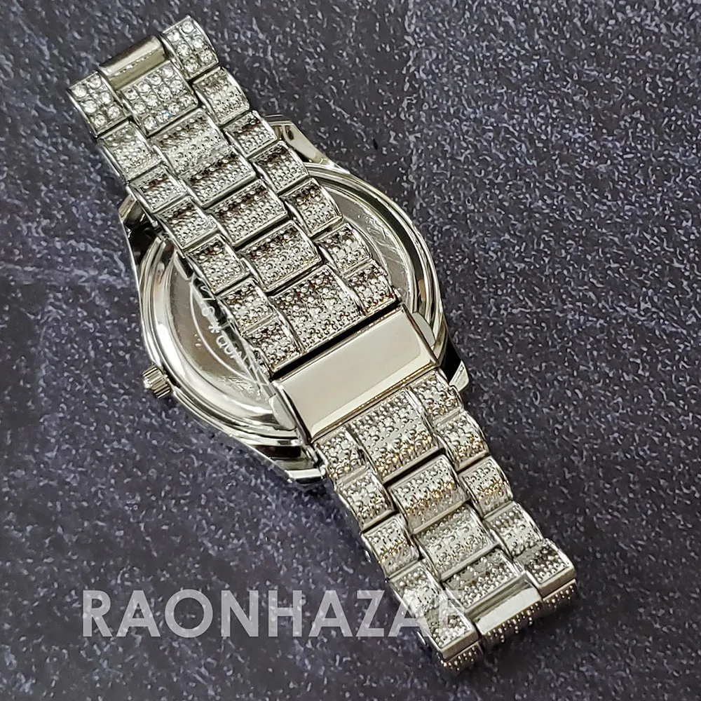 Raonhazae Hip Hop FULLY Iced Lab Diamond 14K White Gold Plated Watch with Bling Blingz