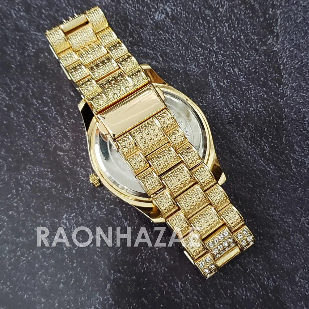 Raonhazae Hip Hop Iced Lab Diamond 14K De La Soul Gold Plated Green  Face Watch with Stones
