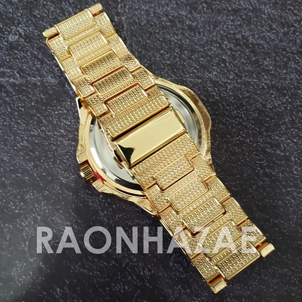Raonhazae Hip Hop Iced Lab Diamond 14K Drake Drizzy Red Face Gold Plated Black Face Watch with Stone
