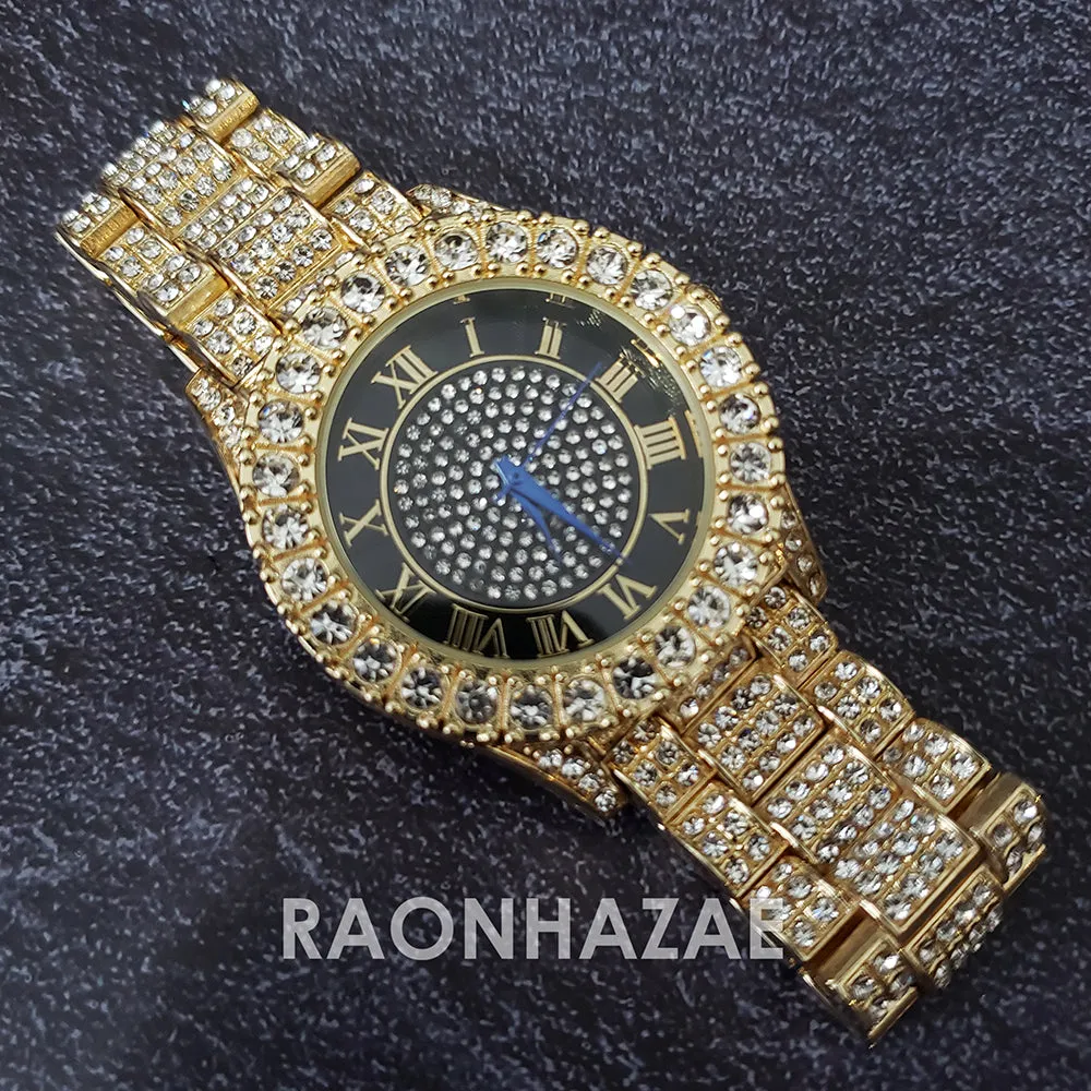 Raonhazae Hip Hop Iced Lab Diamond 14K  Gold Plated Watch with Stone