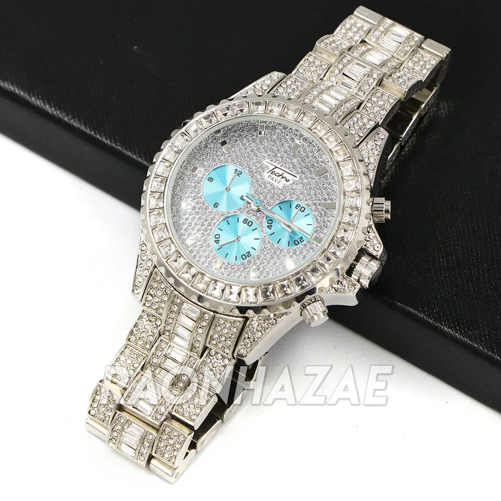 Raonhazae Hip Hop Iced Lab Diamond  14K White Gold Plated Watch with Stone