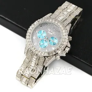 Raonhazae Hip Hop Iced Lab Diamond  14K White Gold Plated Watch with Stone