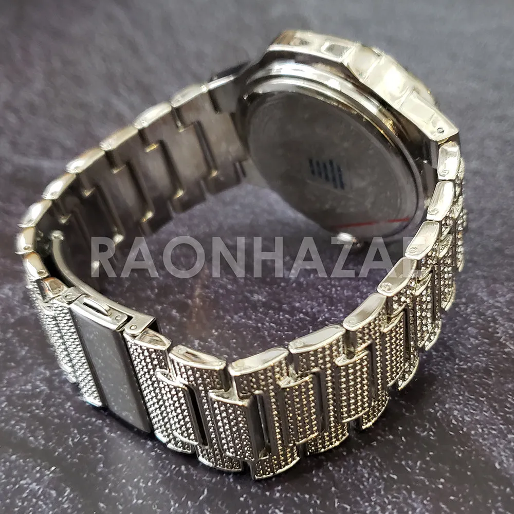 Raonhazae Hip Hop Iced Lab Diamond 14K White  Gold Plated Watch with Stone