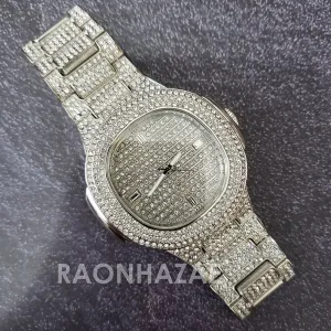 Raonhazae Hip Hop Iced Lab Diamond 14K White  Gold Plated Watch with Stone