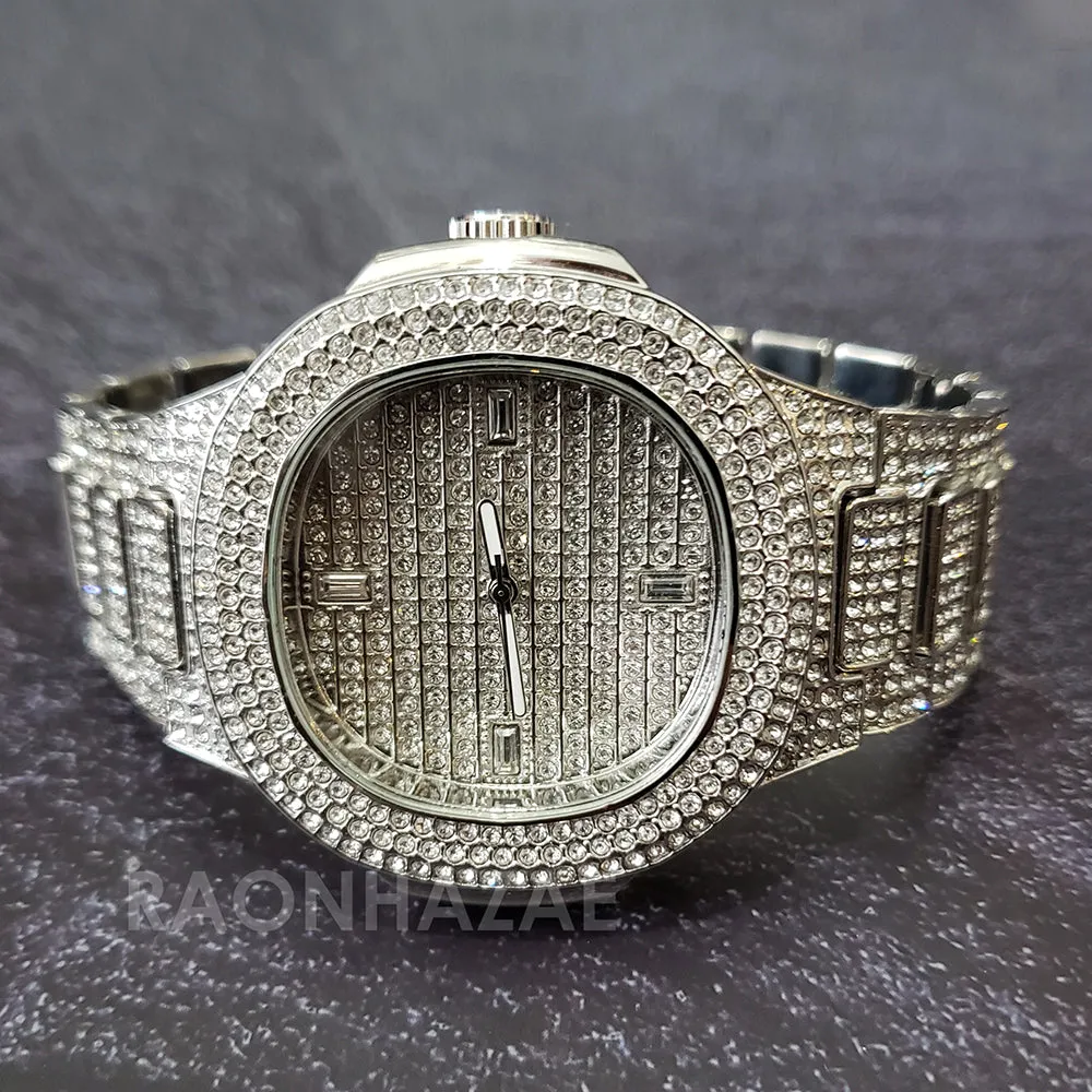 Raonhazae Hip Hop Iced Lab Diamond 14K White  Gold Plated Watch with Stone