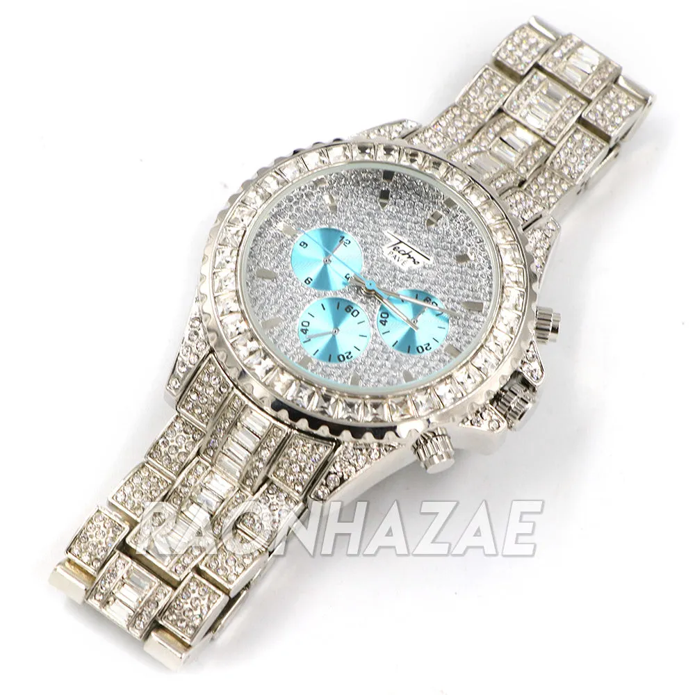 Raonhazae Hip Hop Iced Lab Diamond  14K White Gold Plated Watch with Stone
