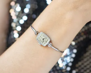 Rectangular watch bracelet vintage silver shade Sekonda, women's cocktail watch bracelet Arabic numerals dial, watch unique gift for lady