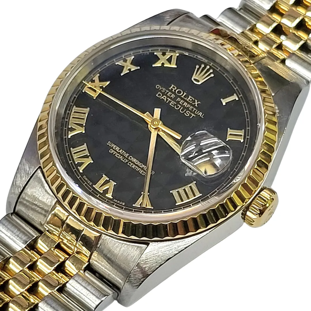 Rolex Datejust 16233 Half Gold Black Pyramid Dial Automatic Watch 36mm