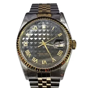 Rolex Datejust 16233 Half Gold Black Pyramid Dial Automatic Watch 36mm