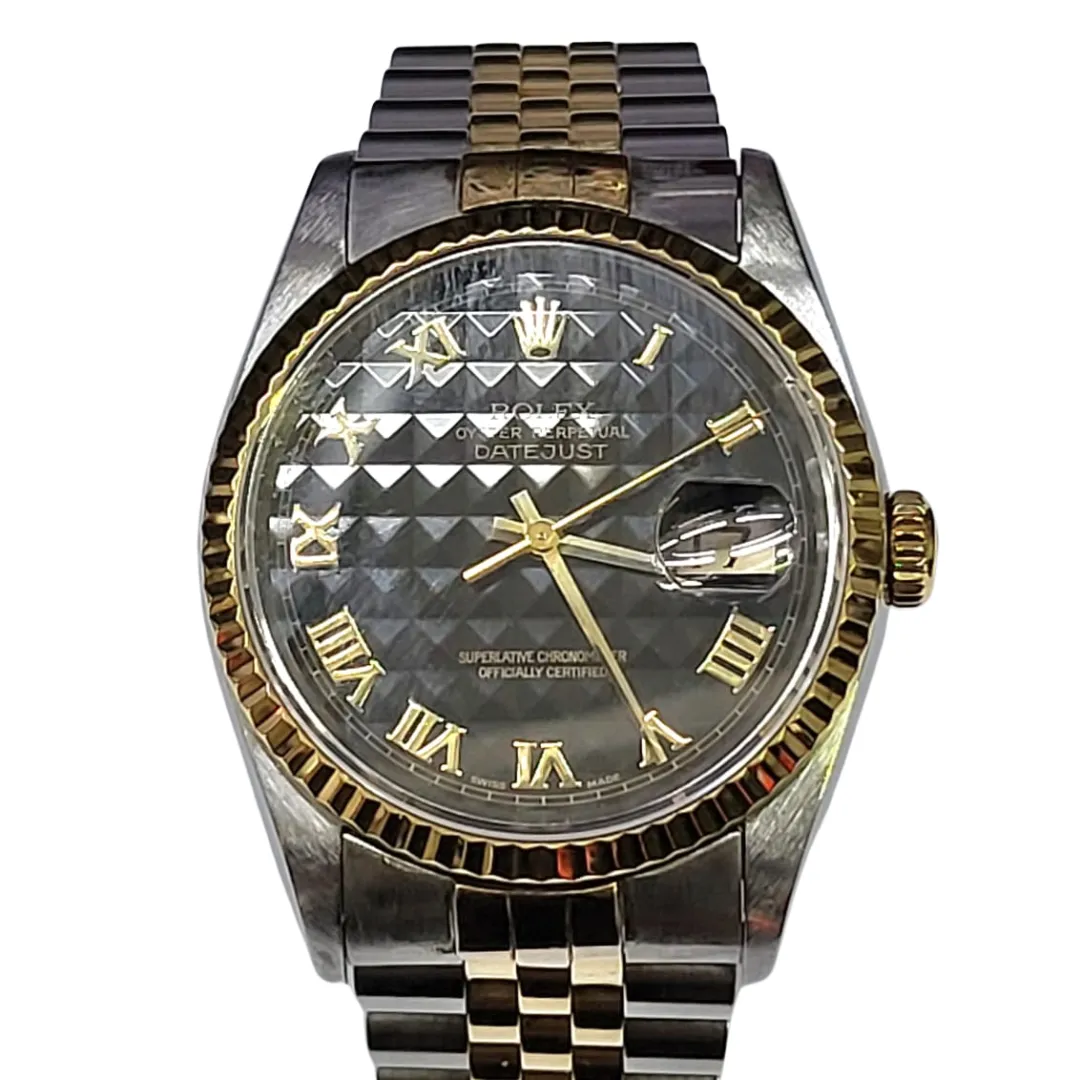 Rolex Datejust 16233 Half Gold Black Pyramid Dial Automatic Watch 36mm