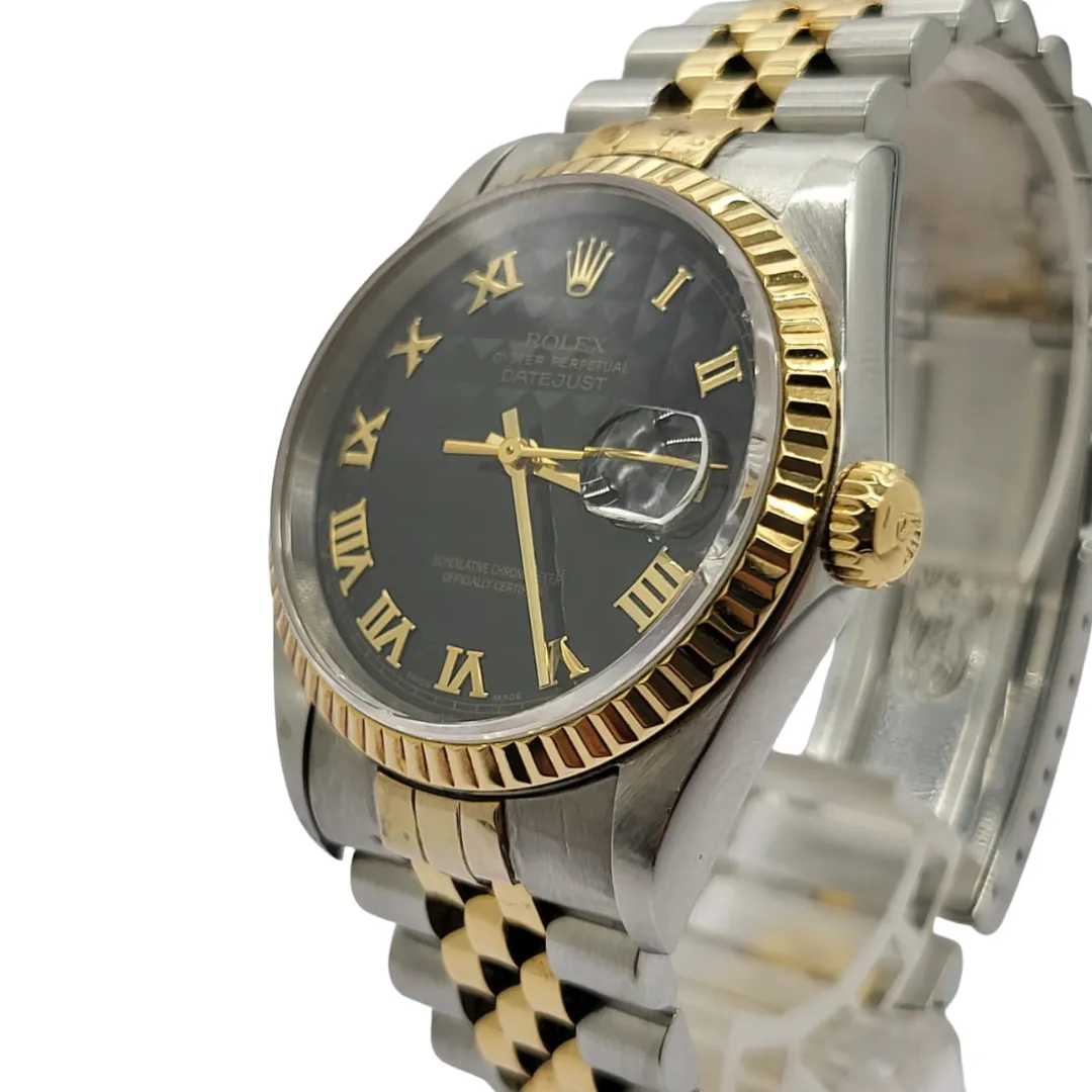 Rolex Datejust 16233 Half Gold Black Pyramid Dial Automatic Watch 36mm