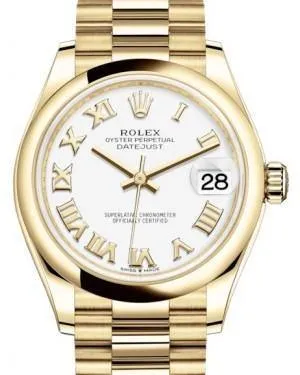 Rolex Datejust 31 Lady Midsize Yellow Gold White Roman Dial & Smooth Domed Bezel President Bracelet 278248