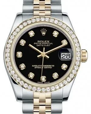 Rolex Datejust 31 Lady Midsize Yellow Gold/Steel Black Diamond Dial & Diamond Bezel Jubilee Bracelet 178383
