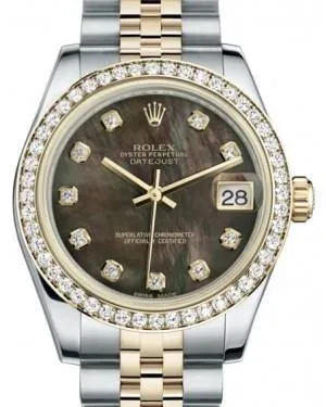 Rolex Datejust 31 Lady Midsize Yellow Gold/Steel Black Mother of Pearl Diamond Dial & Diamond Bezel Jubilee Bracelet 178383