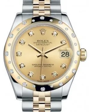 Rolex Datejust 31 Lady Midsize Yellow Gold/Steel Champagne Diamond Dial & Diamond Set Domed Bezel Jubilee Bracelet 178343