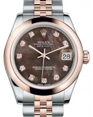Rolex Datejust 31MM Lady Midsize Rose Gold/Steel Black Mother of Pearl Diamond Dial & Smooth Domed Bezel Jubilee Bracelet 178241 - NEW