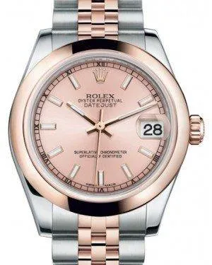 Rolex Datejust 31MM Lady Midsize Rose Gold/Steel Pink Index Dial & Smooth Domed Bezel Jubilee Bracelet 178241 - NEW