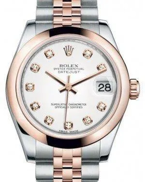 Rolex Datejust 31MM Lady Midsize Rose Gold/Steel White Diamond Dial & Smooth Domed Bezel Jubilee Bracelet 178241 - NEW