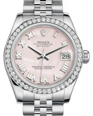 Rolex Datejust 31mm Lady Midsize White Gold/Steel Pink Mother of Pearl Roman Dial & Diamond Bezel Jubilee Bracelet 178384 - NEW