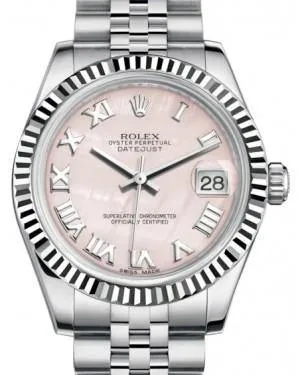 Rolex Datejust 31mm Lady Midsize White Gold/Steel Pink Mother of Pearl Roman Dial & Fluted Bezel Jubilee Bracelet 178274 - NEW