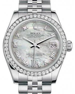 Rolex Datejust 31MM Lady Midsize White Gold/Steel White Mother of Pearl Roman Diamond VI Dial & Diamond Bezel Jubilee Bracelet 178384 - NEW