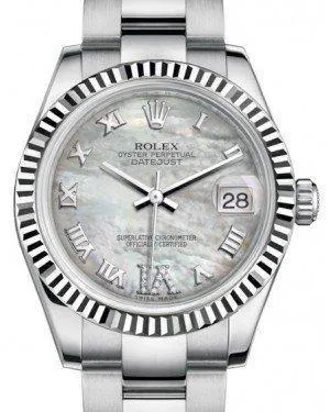 Rolex Datejust 31MM Lady Midsize White Gold/Steel White Mother of Pearl Roman Diamond VI Dial & Fluted Bezel Oyster Bracelet 178274 - NEW