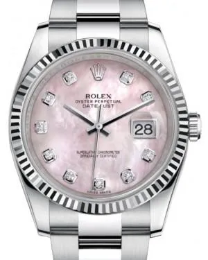 Rolex Datejust 36 White Gold/Steel Pink Mother of Pearl Diamond Dial & Fluted Bezel Oyster Bracelet 116234