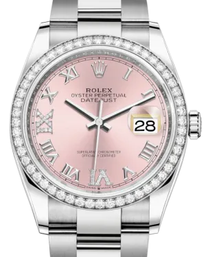 Rolex Datejust 36 White Gold/Steel Pink Roman & Diamond Dial & Diamond Bezel Oyster Bracelet 126284RBR