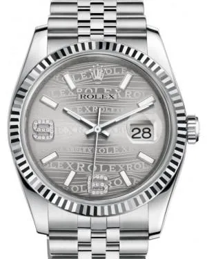 Rolex Datejust 36 White Gold/Steel Rhodium Waves Diamond Dial & Fluted Bezel Jubilee Bracelet 116234