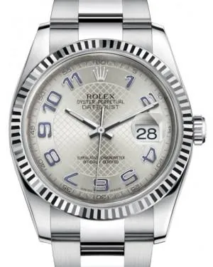 Rolex Datejust 36 White Gold/Steel Silver Deco Diagonal Motif Arabic Dial & Fluted Bezel Oyster Bracelet 116234