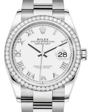 Rolex Datejust 36 White Gold/Steel White Roman Dial & Diamond Bezel Oyster Bracelet 126284RBR