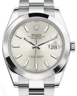 Rolex Datejust 41 Stainless Steel Silver Index Dial Smooth Bezel Oyster Bracelet 126300 -  New