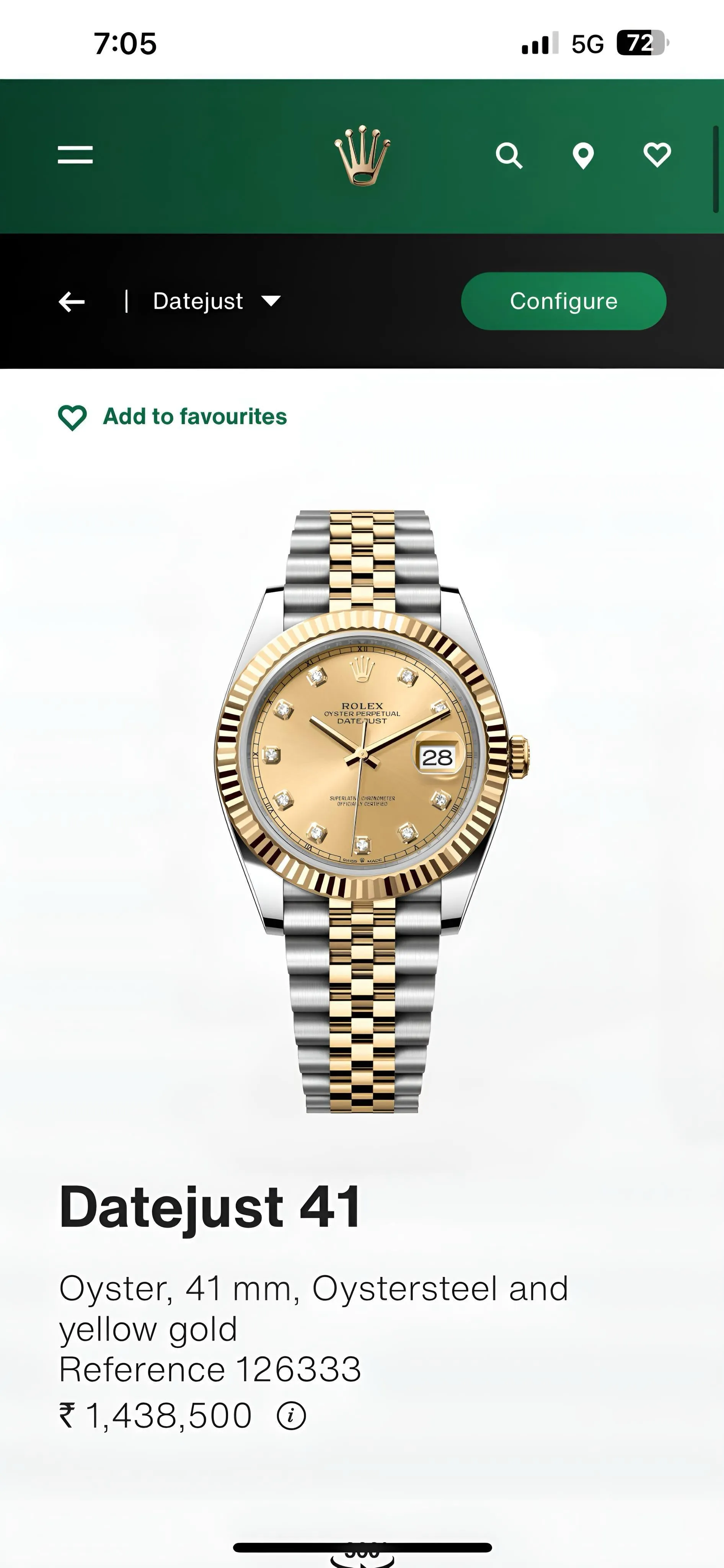 Rolex DateJust Gold Silver with diamond face