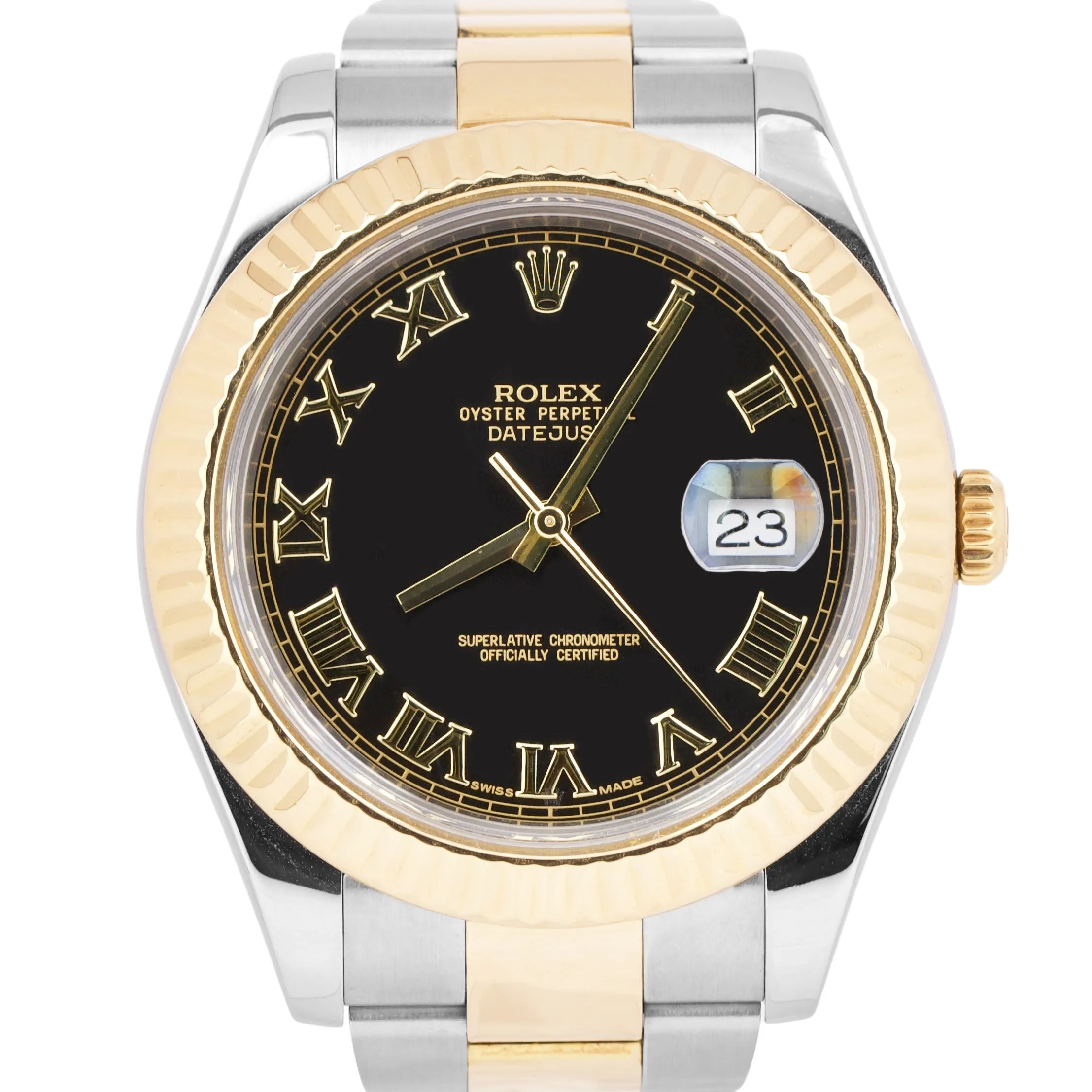 Rolex Datejust II 2 BLACK ROMAN 18K Two-Tone Yellow Gold Steel 41mm Watch 116333